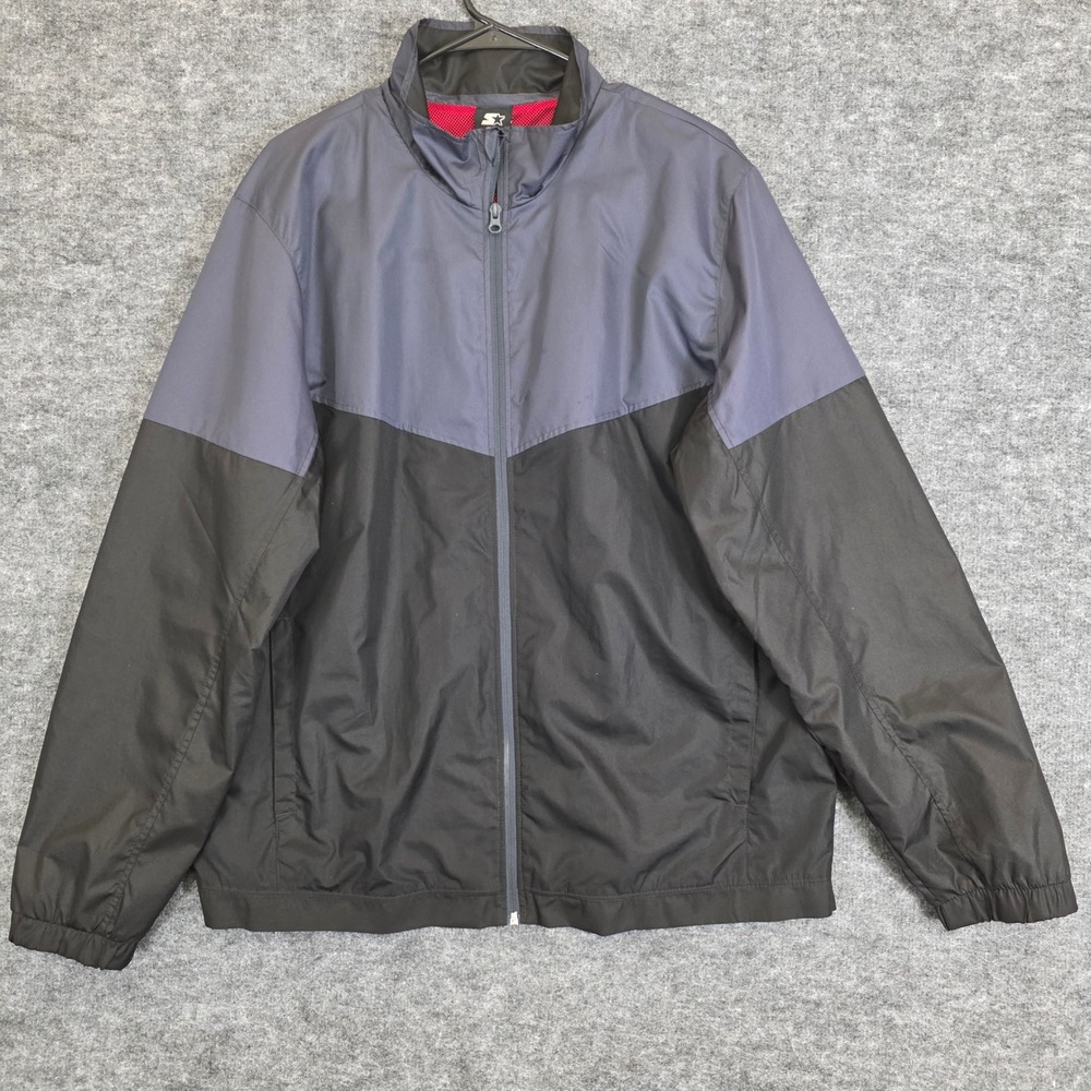 Starter Windbreaker Jacket Mens Large Black Gray Full‎ Zip Lightweight Workout